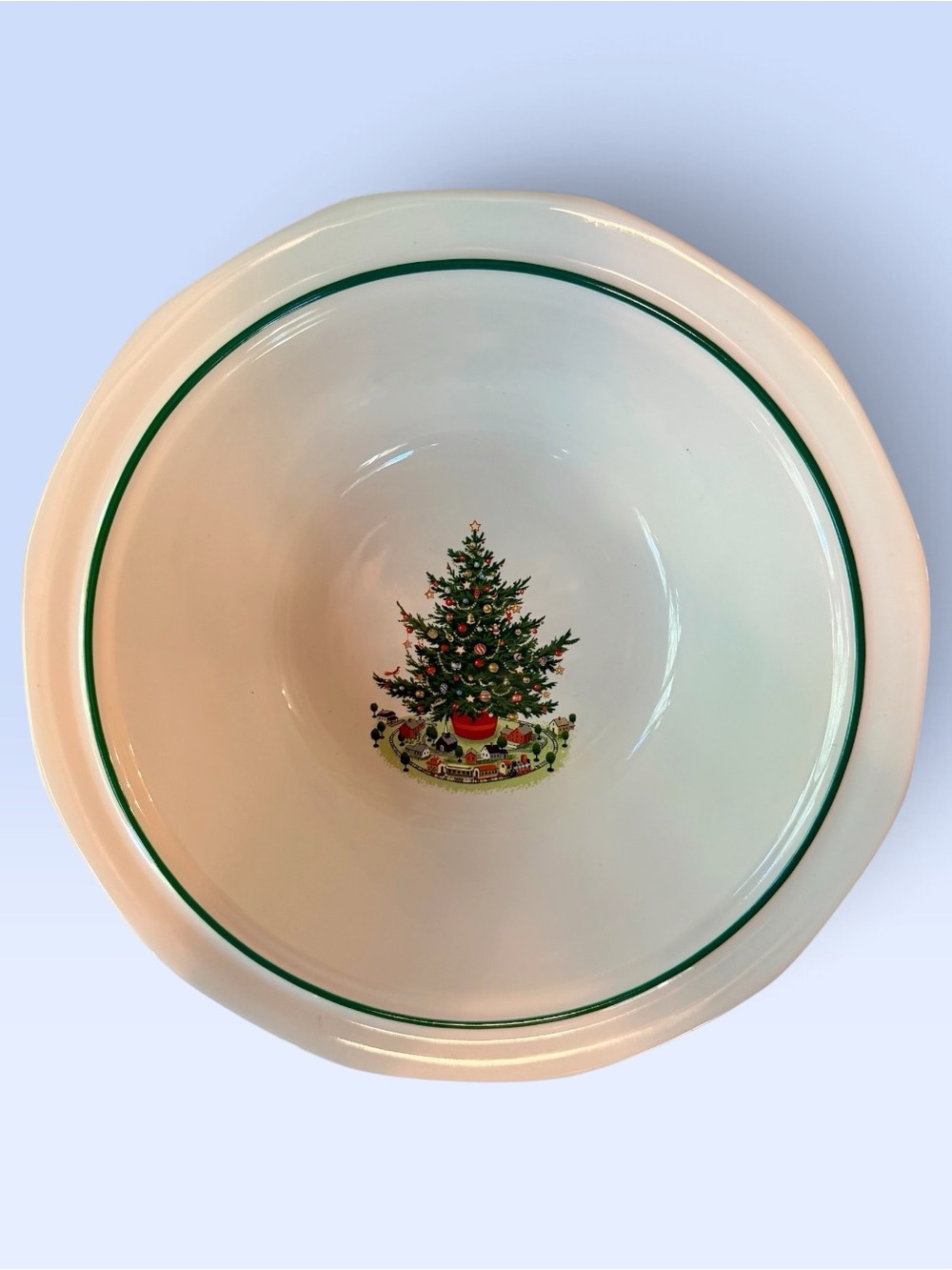 VTG Pfaltzgraff Christmas Heritage 9” Serving Bowl Tree Village Green Rim RETIRE